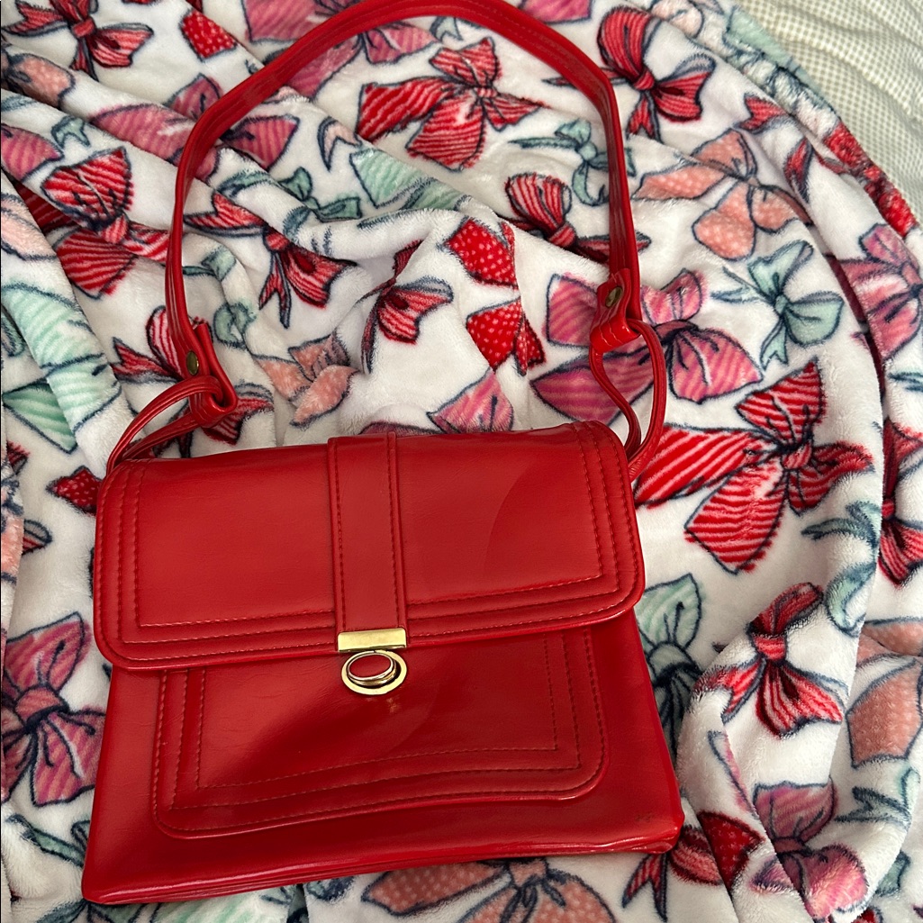 Vintagered Patent Leather Shoulder Bag Crossbody Bag Front Flap Messenger Bag